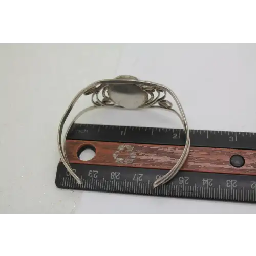 Vintage .925 S.S. OPEN WORK SWIRL DESIGN TURQUOISE CUFF (4)