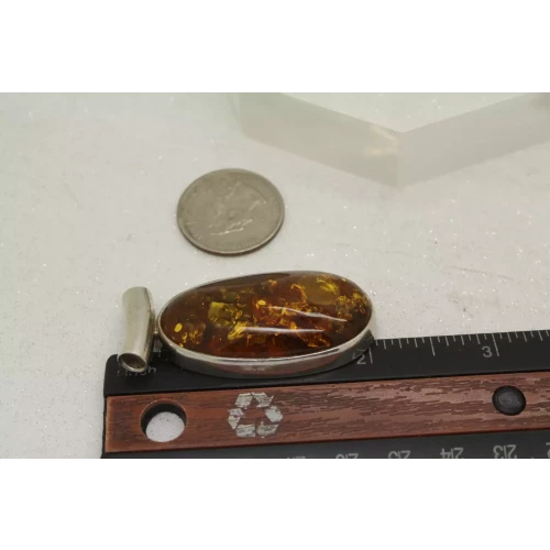 Vintage .925 sterling silver  Large Oval BALTIC AMBER SLIDE pendant