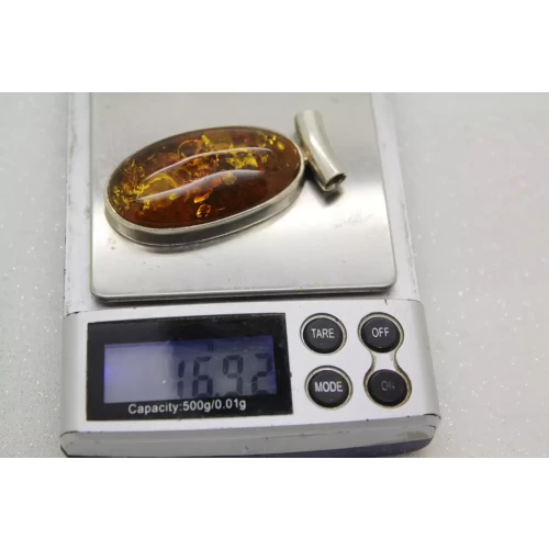 Vintage .925 sterling silver  Large Oval BALTIC AMBER SLIDE pendant