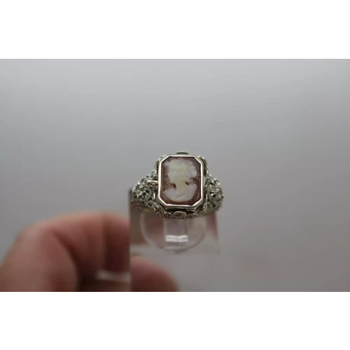 Vintage .925 Sterling Silver ONYX & CAMEO FILIGREE FLIP ring size 6