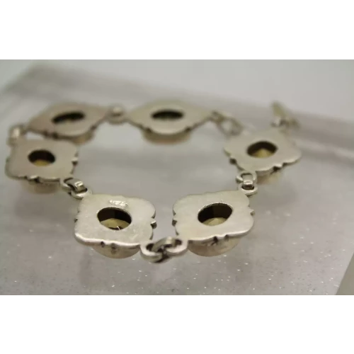 Vintage .925 Sterling Silver Oval Cut CITRINE LINK DESIGN bracelet 7 1/2