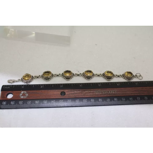 Vintage .925 Sterling Silver Oval Cut CITRINE LINK DESIGN bracelet 7 1/2