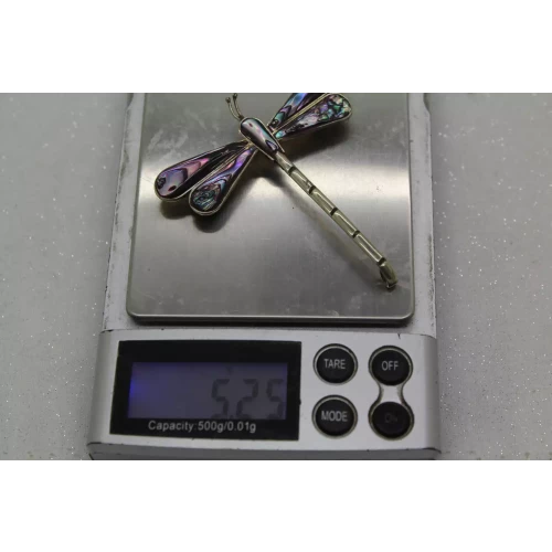 Vintage ALPACA MEXICO SILVER ABALONE DRAGONFLY pin, Purple & Blue