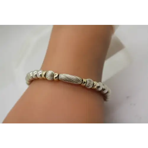 Vintage DOBBS 14k Y.G. & .925 S.S. RIBBED & SHINY BEADED bracelet 7