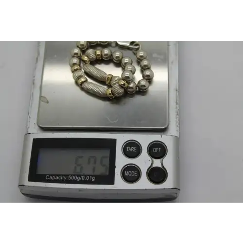 Vintage DOBBS 14k Y.G. & .925 S.S. RIBBED & SHINY BEADED bracelet 7