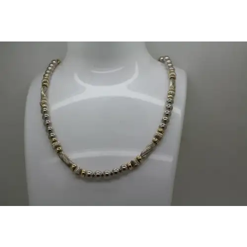 Vintage DOBBS .925 S.S. & 14k Y.G. RIBBED & SHINY BEADED necklace
