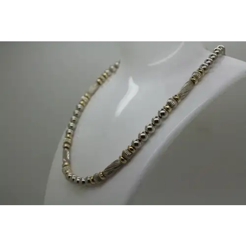 Vintage DOBBS .925 S.S. & 14k Y.G. RIBBED & SHINY BEADED necklace