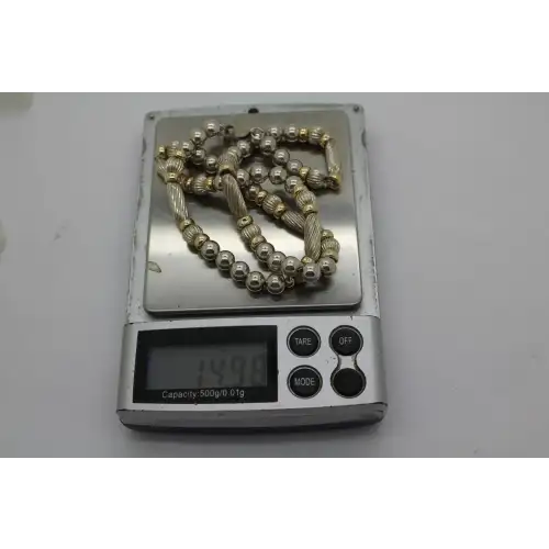 Vintage DOBBS .925 S.S. & 14k Y.G. RIBBED & SHINY BEADED necklace