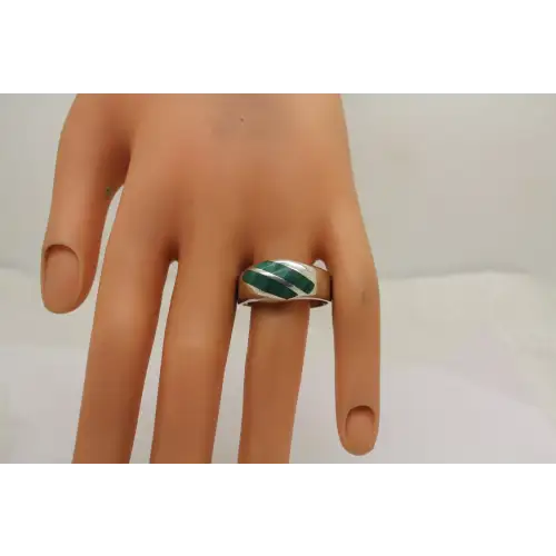 Vintage Signed .925 S.S. MALACHITE INLAY ring size 13