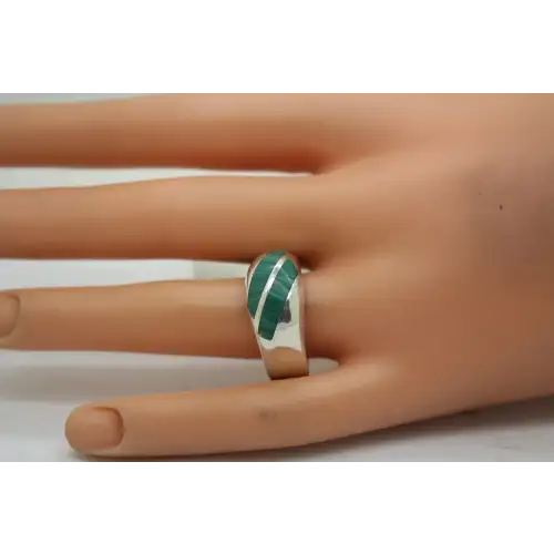 Vintage Signed .925 S.S. MALACHITE INLAY ring size 13