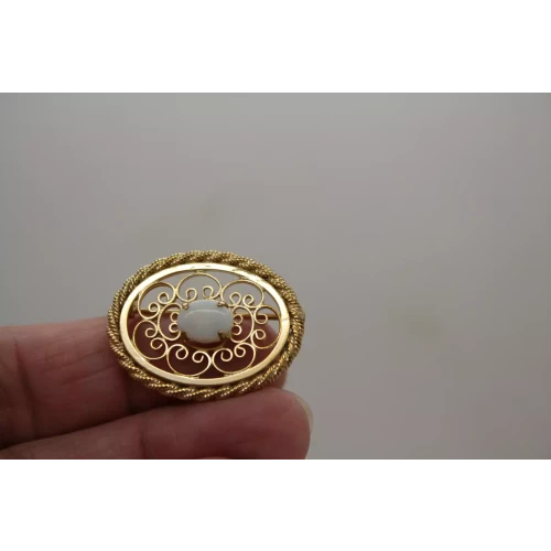 Vintage Signed A&Z 1/20 12k Gold Filled OVAL OPAL FILIGREE pin