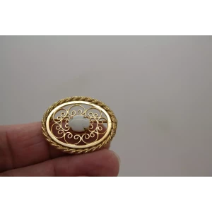 Vintage Signed A&Z 1/20 12k Gold Filled OVAL OPAL FILIGREE pin