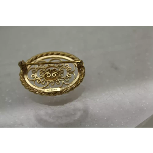Vintage Signed A&Z 1/20 12k Gold Filled OVAL OPAL FILIGREE pin (3)