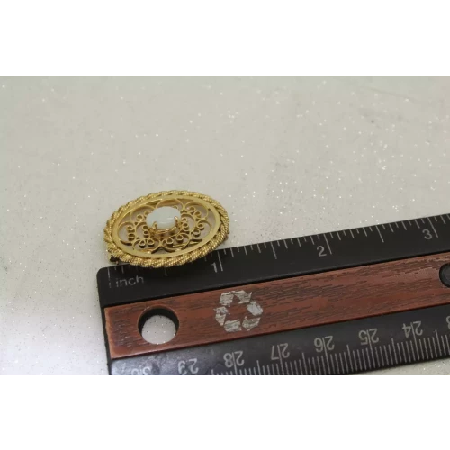 Vintage Signed A&Z 1/20 12k Gold Filled OVAL OPAL FILIGREE pin (4)
