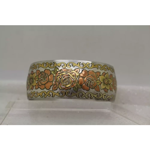 Vintage Silver Tone REED & BARTON DAMASCENE ROSE PATERN CUFF 7