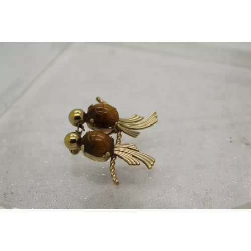 Vtg, 12k Gold filled EGYPTIAN REVIVAL SCARAB TIGERS EYE LOVEBIRDS pin
