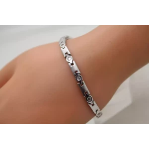 Vtg  .925 S.S. 1980's BRUSHED SILVER LINK INSET QUARTZ bracelet 7 1/4