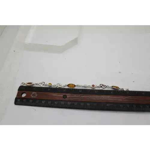 Vtg. .925 S.S. BALTIC AMBER TRIQUETRA CELTIC KNOT LINK bracelet