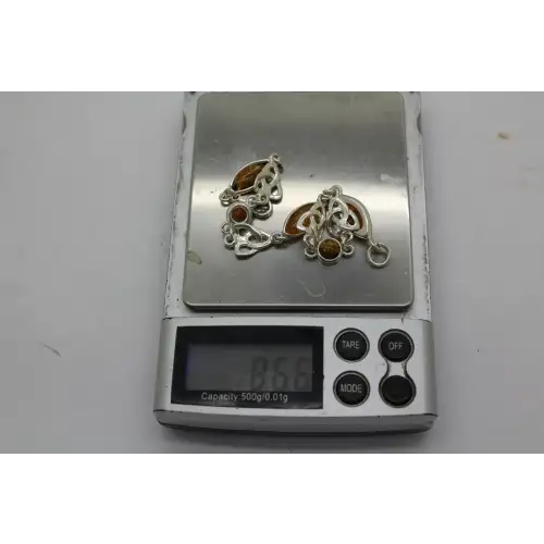 Vtg. .925 S.S. BALTIC AMBER TRIQUETRA CELTIC KNOT LINK bracelet