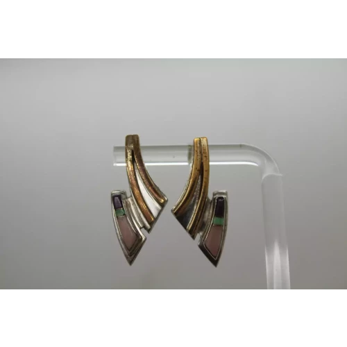 Vtg. .925 S.S. & Copper MODERNIST GEMSTONE INLAY earrings