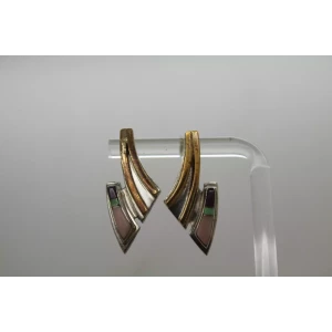 Vtg. .925 S.S. & Copper MODERNIST GEMSTONE INLAY earrings