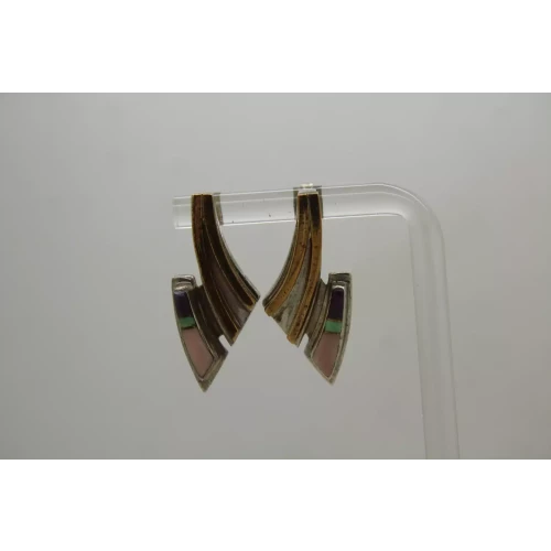 Vtg. .925 S.S. & Copper MODERNIST GEMSTONE INLAY earrings (2)