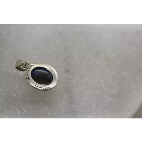 Vtg. .925 S.S. DEEP BLUE LABRADORITE ROPE BEZEL pendant