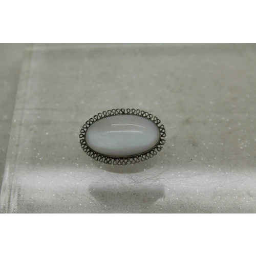 Vtg. .925 S.S. ENHANCE MOTHER OF PEARL FRINGE BEZEL pin brooch