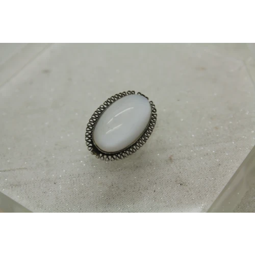 Vtg. .925 S.S. ENHANCE MOTHER OF PEARL FRINGE BEZEL pin brooch