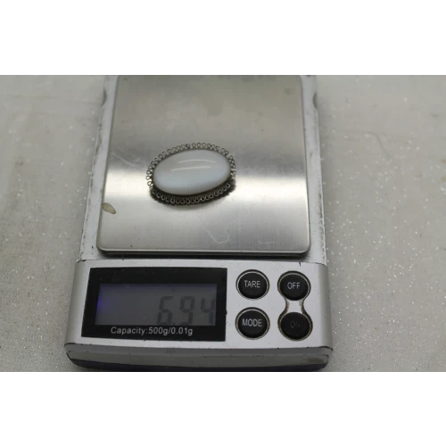 Vtg. .925 S.S. ENHANCE MOTHER OF PEARL FRINGE BEZEL pin brooch