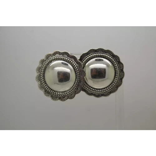 Vtg. .925 S.S. FEATHER ROPE SOUTHWESTERN DESIGN DOME BUTTON earrings