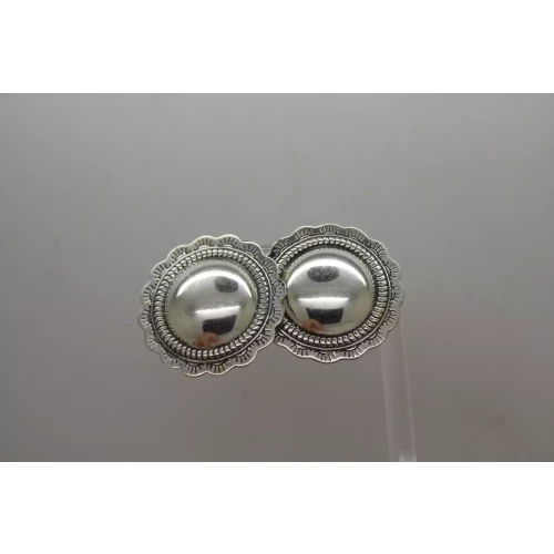 Vtg. .925 S.S. FEATHER ROPE SOUTHWESTERN DESIGN DOME BUTTON earrings
