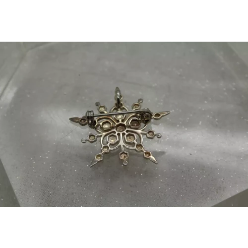 Vtg. .925 S.S. FROSTED & SATIN FINISH FANCY SNOWFLAKE pendant pin