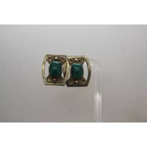 Vtg. .925 S.S. GREEN STONE SCROLL DESIGN PANEL STYLE earrings
