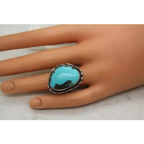 Vtg. .925 S.S. Large TURQUOISE FULL FINGER ring size 7