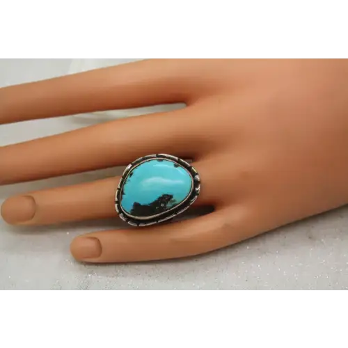 Vtg. .925 S.S. Large TURQUOISE FULL FINGER ring size 7