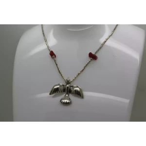 Vtg. .925 S.S. LIQUID SILVER CORAL BIRD pendant necklace 15
