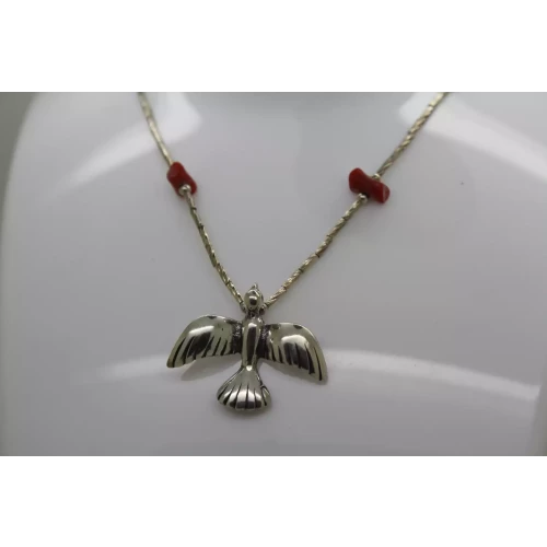 Vtg. .925 S.S. LIQUID SILVER CORAL BIRD pendant necklace 15