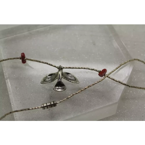Vtg. .925 S.S. LIQUID SILVER CORAL BIRD pendant necklace 15