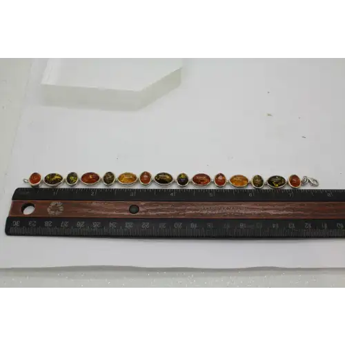 Vtg. .925 S.S. MULTI COLOR BALTIC AMBER OVAL LINK bracelet 7 1/2