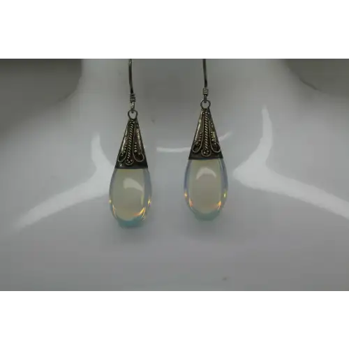 Vtg. .925 S.S. OPALITE TEARDROP DESIGN DANGLE earrings
