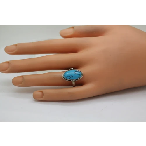 Vtg. .925 S.S. Oval TURQUOISE BEZEL ring size 9.5
