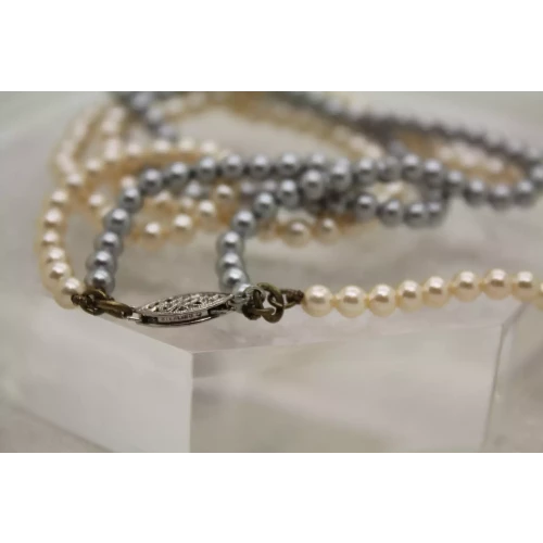 Vtg. .925 S.S. PINK & GREY DOUBLE STRAND GENUINE PEARLS necklace 16