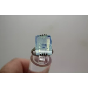 Vtg. .925 S.S. REVERSE INTAGLIO OPALINE GLASS PAGODA ring size 7 adj.