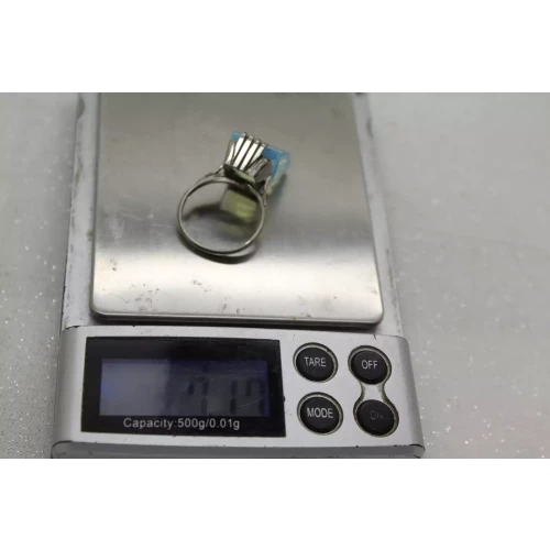 Vtg. .925 S.S. REVERSE INTAGLIO OPALINE GLASS PAGODA ring size 7 adj.