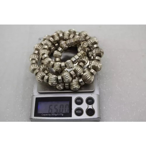 Vtg. .925 S.S. SOUTHWESTERN 12mm CORRUGATED BEAD necklace 24