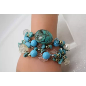 Vtg. .925 S.S. TURQUOISE, PEARL, QUARTZ MULTI STRAND bracelet 8