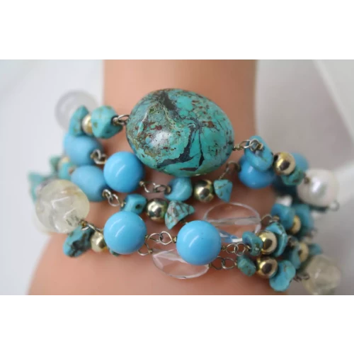 Vtg. .925 S.S. TURQUOISE, PEARL, QUARTZ MULTI STRAND bracelet 8