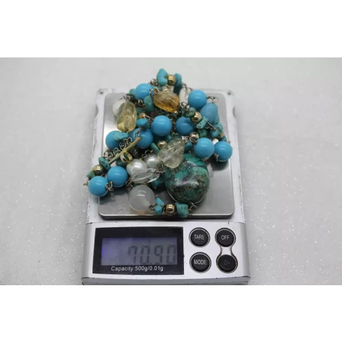 Vtg. .925 S.S. TURQUOISE, PEARL, QUARTZ MULTI STRAND bracelet 8