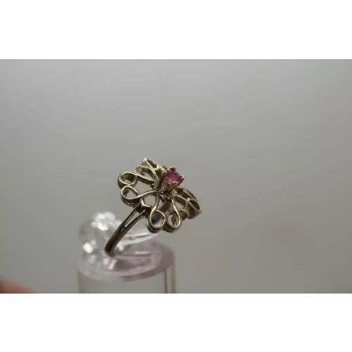 Vtg. AVON Vermeil .925 S.S. PINK SAPPHIRE OPENWORK ring size 4.75